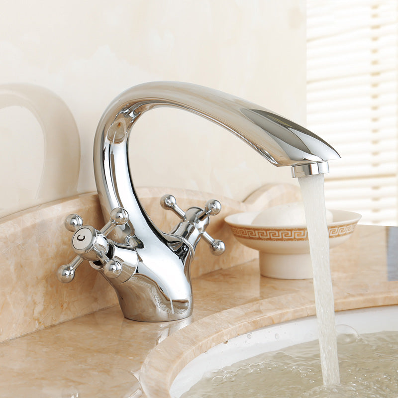 Industrial Centerset Bathroom Sink Faucet Vintage Cross Handles Lavatory Faucet Silver 6.5" Clearhalo 'Bathroom Remodel & Bathroom Fixtures' 'Bathroom Sink Faucets' 'Bathroom Sinks & Faucet Components' 'bathroom_sink_faucets' 'Home Improvement' 'home_improvement' 'home_improvement_bathroom_sink_faucets' 7062958