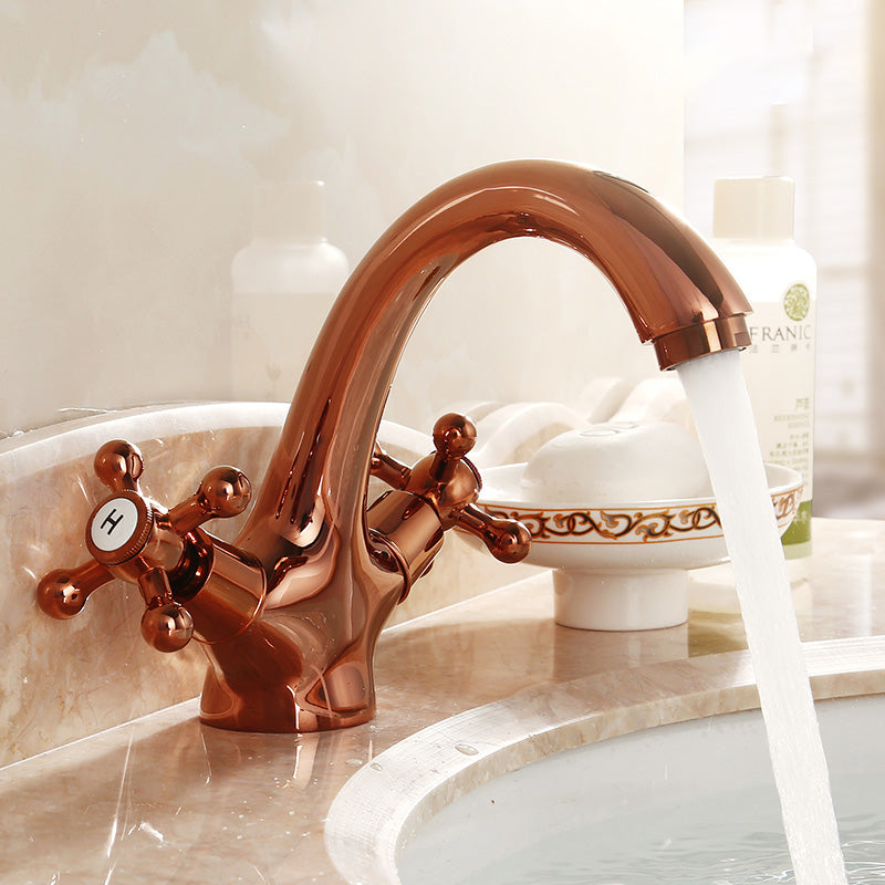 Industrial Centerset Bathroom Sink Faucet Vintage Cross Handles Lavatory Faucet Copper 5.9" Clearhalo 'Bathroom Remodel & Bathroom Fixtures' 'Bathroom Sink Faucets' 'Bathroom Sinks & Faucet Components' 'bathroom_sink_faucets' 'Home Improvement' 'home_improvement' 'home_improvement_bathroom_sink_faucets' 7062969