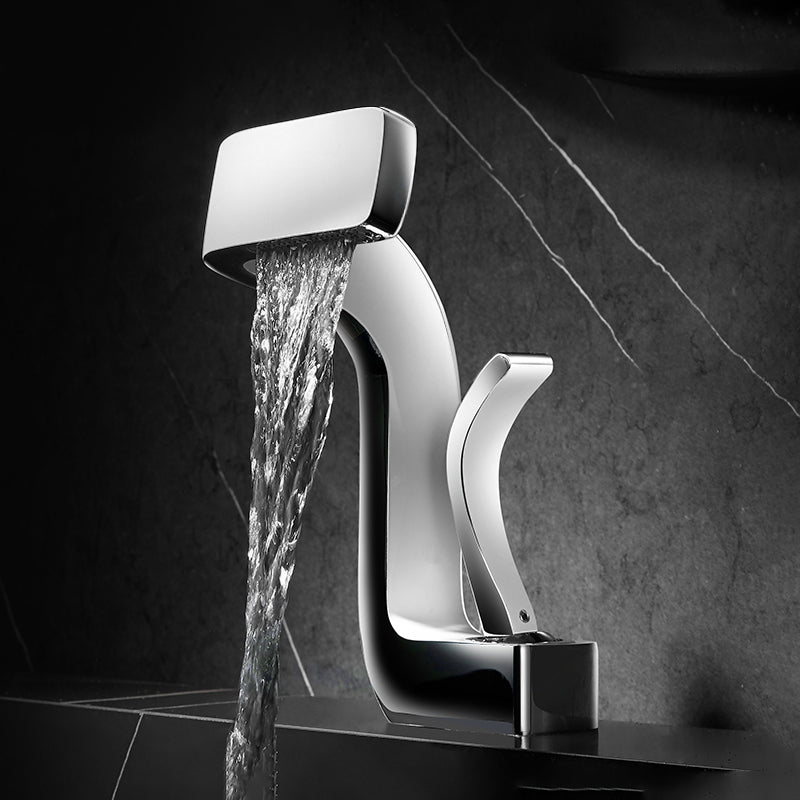 Unique Faucet Bathroom Waterfall Spout Lever Handle Single Hole Faucet White-Silver Clearhalo 'Bathroom Remodel & Bathroom Fixtures' 'Bathroom Sink Faucets' 'Bathroom Sinks & Faucet Components' 'bathroom_sink_faucets' 'Home Improvement' 'home_improvement' 'home_improvement_bathroom_sink_faucets' 7063027