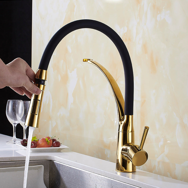 1-Hole Kitchen Faucet Metal Single Handle Kitchen Faucet with Pull Out Sprayer Clearhalo 'Home Improvement' 'home_improvement' 'home_improvement_kitchen_faucets' 'Kitchen Faucets' 'Kitchen Remodel & Kitchen Fixtures' 'Kitchen Sinks & Faucet Components' 'kitchen_faucets' 7063036