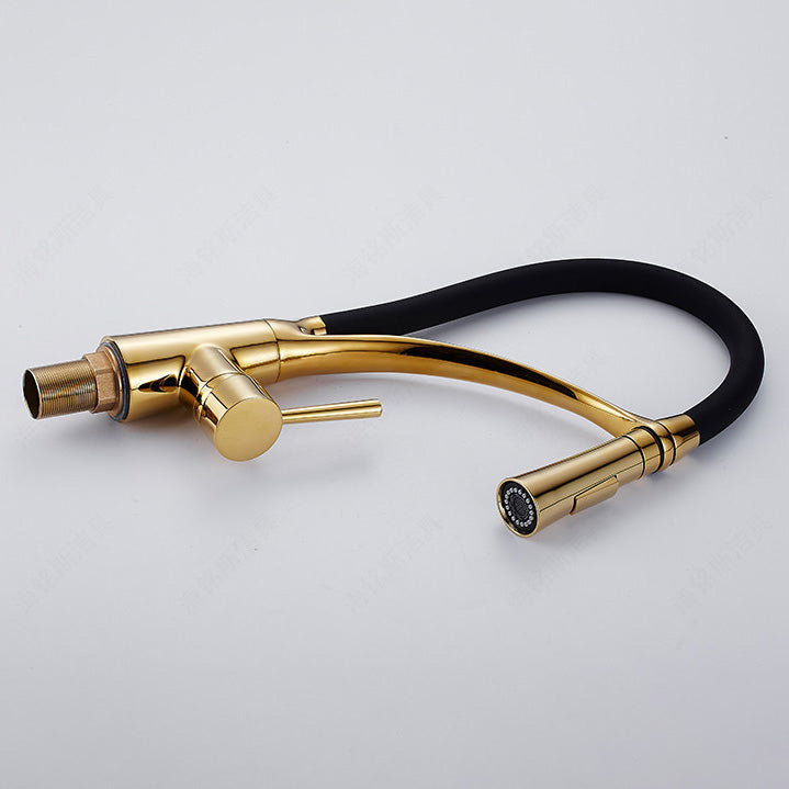 1-Hole Kitchen Faucet Metal Single Handle Kitchen Faucet with Pull Out Sprayer Clearhalo 'Home Improvement' 'home_improvement' 'home_improvement_kitchen_faucets' 'Kitchen Faucets' 'Kitchen Remodel & Kitchen Fixtures' 'Kitchen Sinks & Faucet Components' 'kitchen_faucets' 7063037