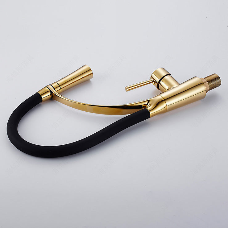 1-Hole Kitchen Faucet Metal Single Handle Kitchen Faucet with Pull Out Sprayer Clearhalo 'Home Improvement' 'home_improvement' 'home_improvement_kitchen_faucets' 'Kitchen Faucets' 'Kitchen Remodel & Kitchen Fixtures' 'Kitchen Sinks & Faucet Components' 'kitchen_faucets' 7063038