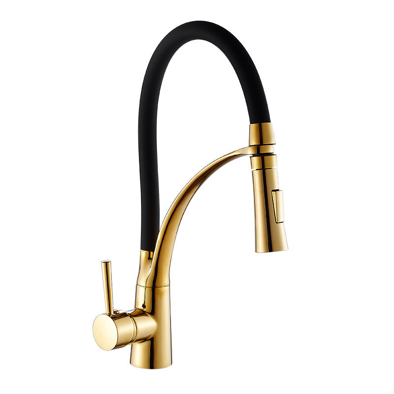 1-Hole Kitchen Faucet Metal Single Handle Kitchen Faucet with Pull Out Sprayer Clearhalo 'Home Improvement' 'home_improvement' 'home_improvement_kitchen_faucets' 'Kitchen Faucets' 'Kitchen Remodel & Kitchen Fixtures' 'Kitchen Sinks & Faucet Components' 'kitchen_faucets' 7063039