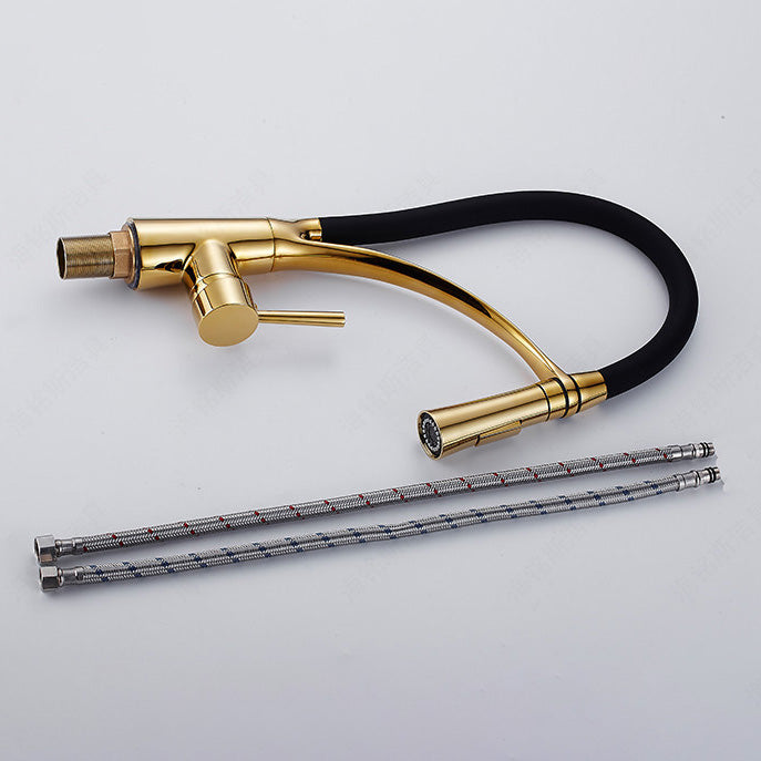 1-Hole Kitchen Faucet Metal Single Handle Kitchen Faucet with Pull Out Sprayer Clearhalo 'Home Improvement' 'home_improvement' 'home_improvement_kitchen_faucets' 'Kitchen Faucets' 'Kitchen Remodel & Kitchen Fixtures' 'Kitchen Sinks & Faucet Components' 'kitchen_faucets' 7063042