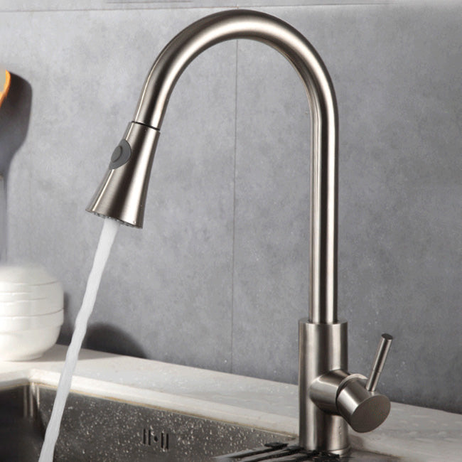 1-Hole Kitchen Faucet Stainless Steel Pull down Sprayer Kitchen Faucet Clearhalo 'Home Improvement' 'home_improvement' 'home_improvement_kitchen_faucets' 'Kitchen Faucets' 'Kitchen Remodel & Kitchen Fixtures' 'Kitchen Sinks & Faucet Components' 'kitchen_faucets' 7063058