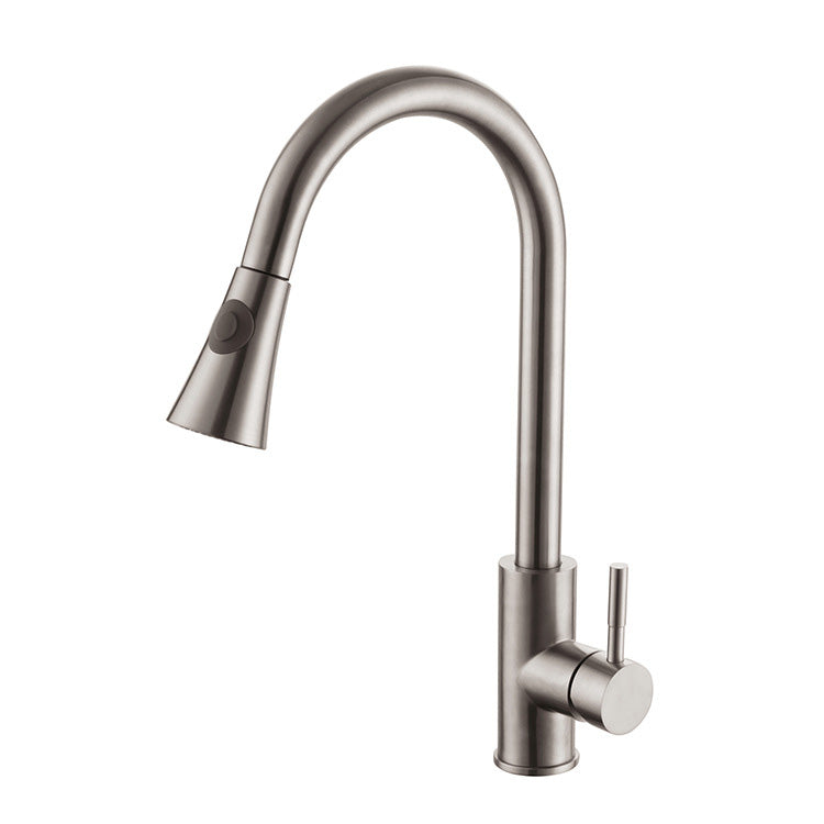 1-Hole Kitchen Faucet Stainless Steel Pull down Sprayer Kitchen Faucet Clearhalo 'Home Improvement' 'home_improvement' 'home_improvement_kitchen_faucets' 'Kitchen Faucets' 'Kitchen Remodel & Kitchen Fixtures' 'Kitchen Sinks & Faucet Components' 'kitchen_faucets' 7063062