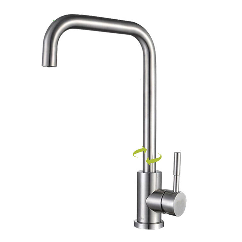 Stainless Steel Kitchen Faucet Single Handle Gooseneck Faucet Tall Seven Character Faucet Hot Cold Water Dispensers Clearhalo 'Home Improvement' 'home_improvement' 'home_improvement_kitchen_faucets' 'Kitchen Faucets' 'Kitchen Remodel & Kitchen Fixtures' 'Kitchen Sinks & Faucet Components' 'kitchen_faucets' 7063068
