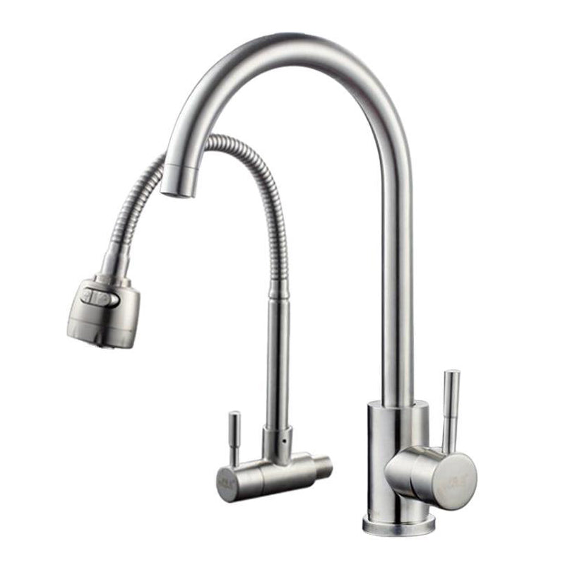 Stainless Steel Kitchen Faucet Single Handle Gooseneck Faucet Clearhalo 'Home Improvement' 'home_improvement' 'home_improvement_kitchen_faucets' 'Kitchen Faucets' 'Kitchen Remodel & Kitchen Fixtures' 'Kitchen Sinks & Faucet Components' 'kitchen_faucets' 7063074