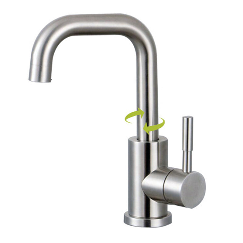 Stainless Steel Kitchen Faucet Single Handle Gooseneck Faucet Short Seven Character Faucet Hot/Cold Water Dispensers Clearhalo 'Home Improvement' 'home_improvement' 'home_improvement_kitchen_faucets' 'Kitchen Faucets' 'Kitchen Remodel & Kitchen Fixtures' 'Kitchen Sinks & Faucet Components' 'kitchen_faucets' 7063075