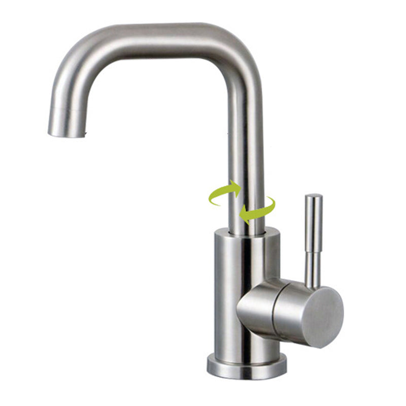 Stainless Steel Kitchen Faucet Single Handle Gooseneck Faucet Short Seven Character Faucet Hot Cold Water Dispensers Clearhalo 'Home Improvement' 'home_improvement' 'home_improvement_kitchen_faucets' 'Kitchen Faucets' 'Kitchen Remodel & Kitchen Fixtures' 'Kitchen Sinks & Faucet Components' 'kitchen_faucets' 7063075
