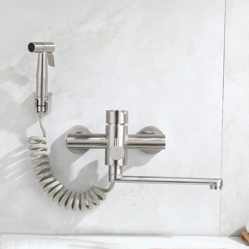 Contemporary Bridge-Style Kitchen Faucet Low Profile with Side Spray Clearhalo 'Home Improvement' 'home_improvement' 'home_improvement_kitchen_faucets' 'Kitchen Faucets' 'Kitchen Remodel & Kitchen Fixtures' 'Kitchen Sinks & Faucet Components' 'kitchen_faucets' 7063112