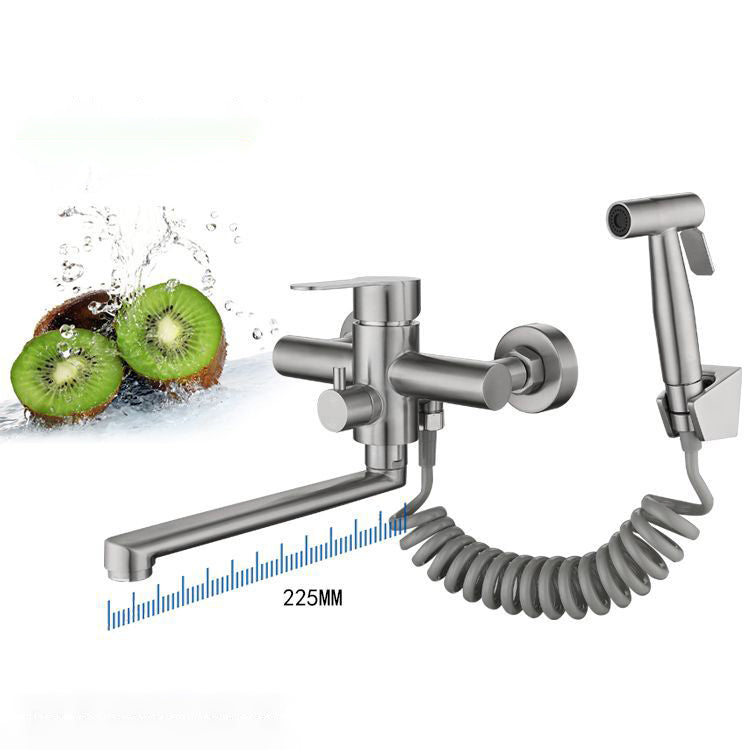 Contemporary Bridge-Style Kitchen Faucet Low Profile with Side Spray Clearhalo 'Home Improvement' 'home_improvement' 'home_improvement_kitchen_faucets' 'Kitchen Faucets' 'Kitchen Remodel & Kitchen Fixtures' 'Kitchen Sinks & Faucet Components' 'kitchen_faucets' 7063120