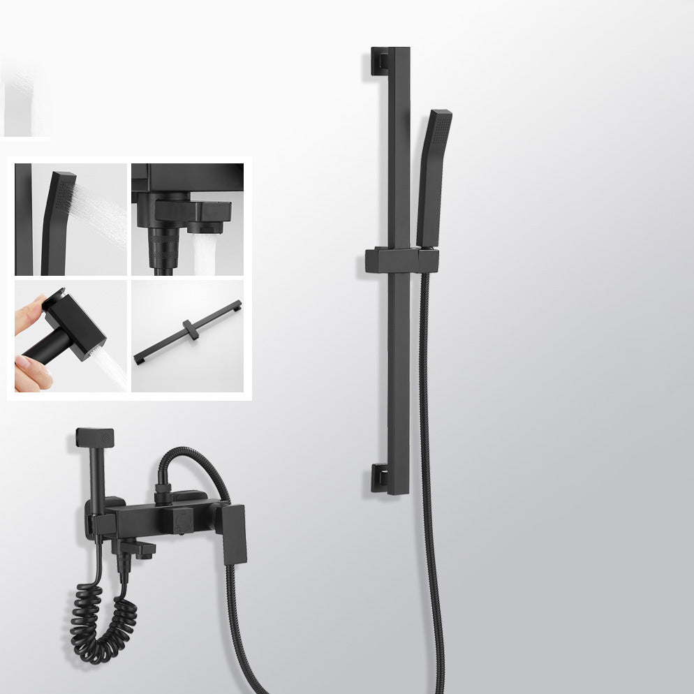 Black Wall Mounted Shower Head Combo Modern Metal Shower System Clearhalo 'Bathroom Remodel & Bathroom Fixtures' 'Home Improvement' 'home_improvement' 'home_improvement_shower_faucets' 'Shower Faucets & Systems' 'shower_faucets' 'Showers & Bathtubs Plumbing' 'Showers & Bathtubs' 7063131
