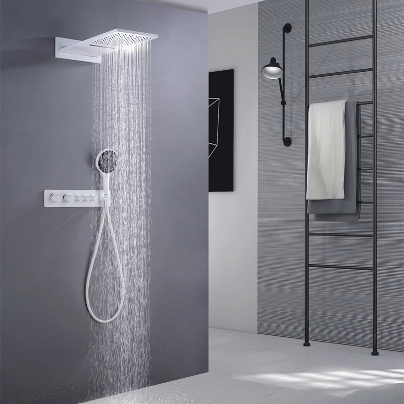 Brass Contemporary Shower Head Combo Modern Shower System for Bathroom Ivory In-wall Top Spray 2 Clearhalo 'Bathroom Remodel & Bathroom Fixtures' 'Home Improvement' 'home_improvement' 'home_improvement_shower_faucets' 'Shower Faucets & Systems' 'shower_faucets' 'Showers & Bathtubs Plumbing' 'Showers & Bathtubs' 7063152