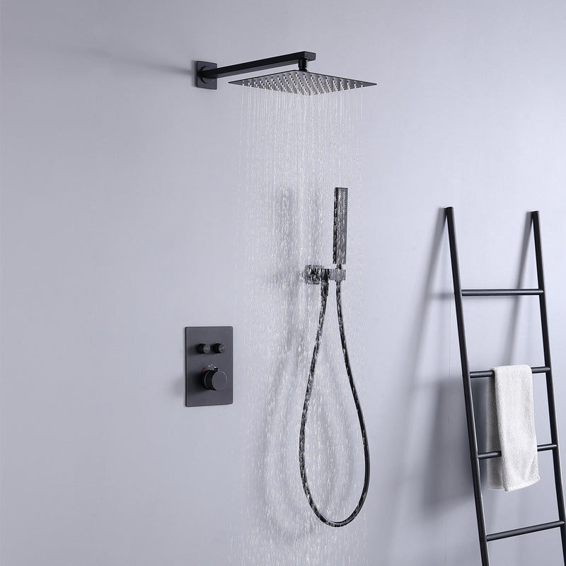 Brass Contemporary Shower Head Combo Modern Shower System for Bathroom Black In-wall Top Spray (with Crossbar) 2 Clearhalo 'Bathroom Remodel & Bathroom Fixtures' 'Home Improvement' 'home_improvement' 'home_improvement_shower_faucets' 'Shower Faucets & Systems' 'shower_faucets' 'Showers & Bathtubs Plumbing' 'Showers & Bathtubs' 7063166