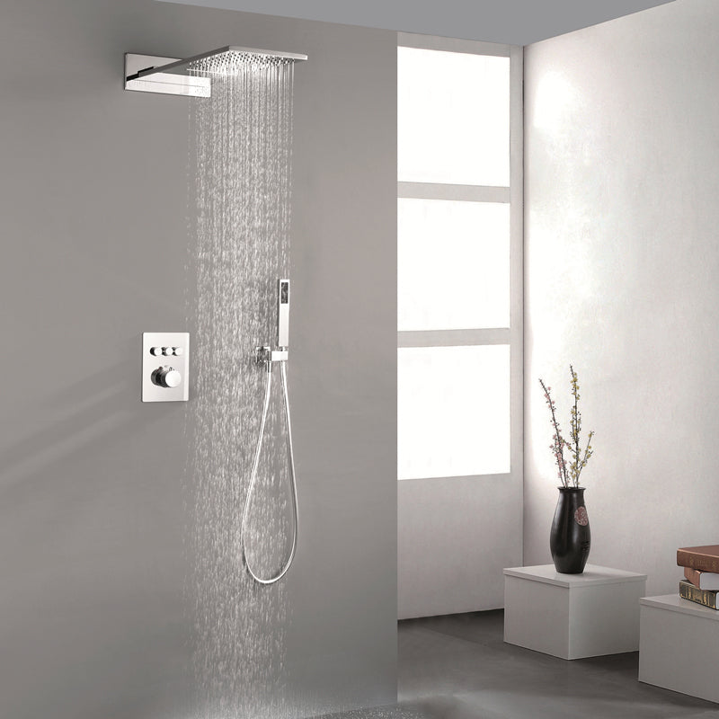 Brass Contemporary Shower Head Combo Modern Shower System for Bathroom Chrome In-wall Top Spray 2 Clearhalo 'Bathroom Remodel & Bathroom Fixtures' 'Home Improvement' 'home_improvement' 'home_improvement_shower_faucets' 'Shower Faucets & Systems' 'shower_faucets' 'Showers & Bathtubs Plumbing' 'Showers & Bathtubs' 7063167