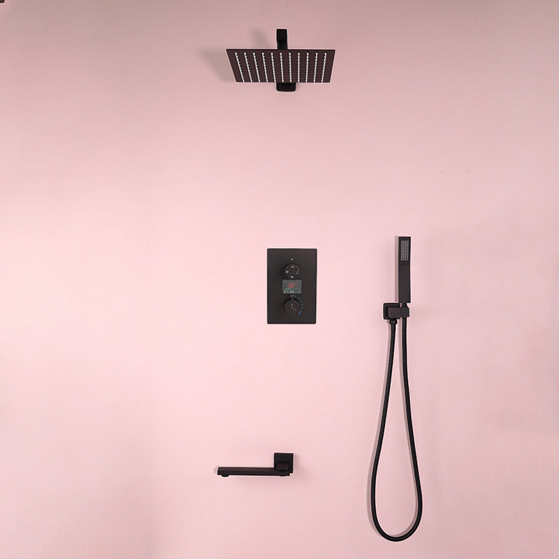 Modern Shower System Brass Adjustable Shower Head Shower Combo Black In-wall Top Spray (with Crossbar) Clearhalo 'Bathroom Remodel & Bathroom Fixtures' 'Home Improvement' 'home_improvement' 'home_improvement_shower_faucets' 'Shower Faucets & Systems' 'shower_faucets' 'Showers & Bathtubs Plumbing' 'Showers & Bathtubs' 7063251