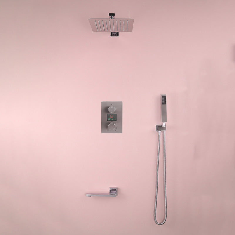 Modern Shower System Brass Adjustable Shower Head Shower Combo Gun Grey In-wall Top Spray (with Crossbar) Clearhalo 'Bathroom Remodel & Bathroom Fixtures' 'Home Improvement' 'home_improvement' 'home_improvement_shower_faucets' 'Shower Faucets & Systems' 'shower_faucets' 'Showers & Bathtubs Plumbing' 'Showers & Bathtubs' 7063255