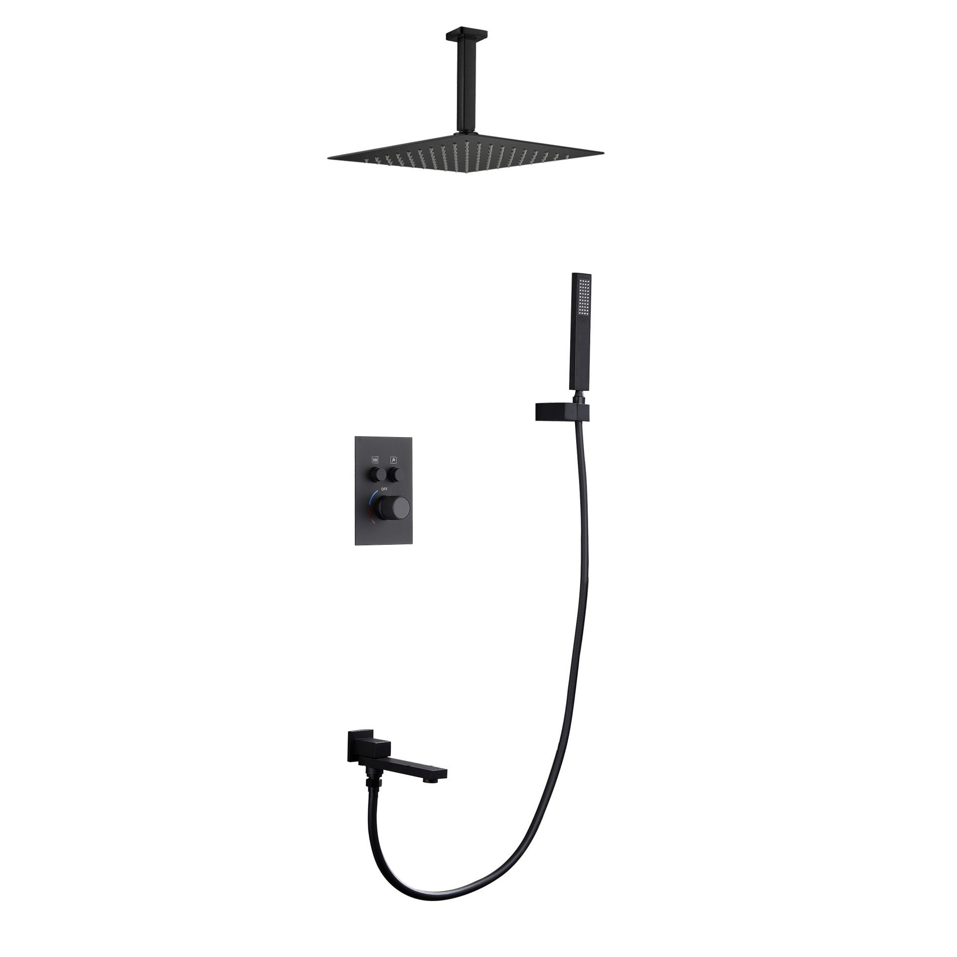 Modern Shower System Brass Temperature Control Ceiling Mounted Shower Combo Black Normal 3 Clearhalo 'Bathroom Remodel & Bathroom Fixtures' 'Home Improvement' 'home_improvement' 'home_improvement_shower_faucets' 'Shower Faucets & Systems' 'shower_faucets' 'Showers & Bathtubs Plumbing' 'Showers & Bathtubs' 7063268