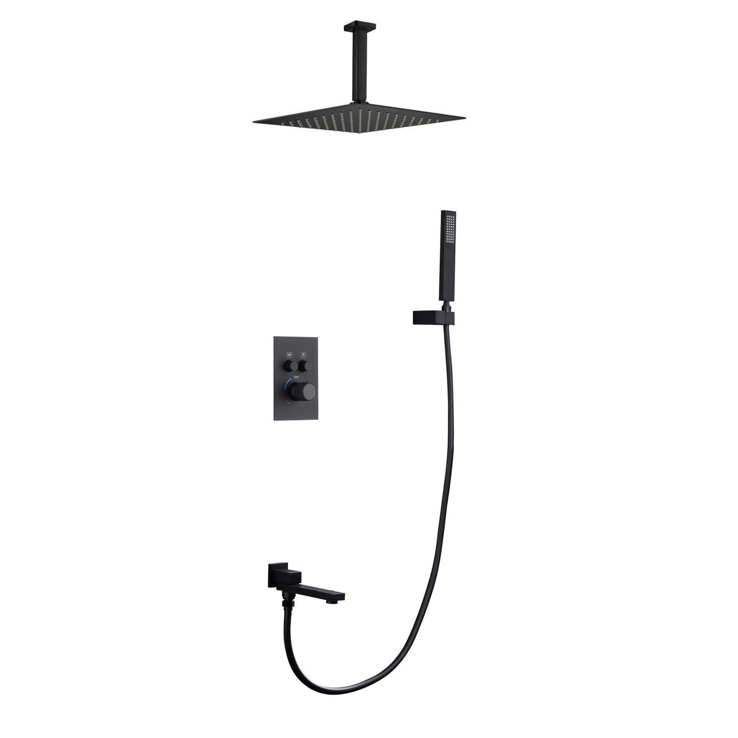 Modern Shower System Brass Temperature Control Ceiling Mounted Shower Combo Black Hot-Melt 3 Clearhalo 'Bathroom Remodel & Bathroom Fixtures' 'Home Improvement' 'home_improvement' 'home_improvement_shower_faucets' 'Shower Faucets & Systems' 'shower_faucets' 'Showers & Bathtubs Plumbing' 'Showers & Bathtubs' 7063277