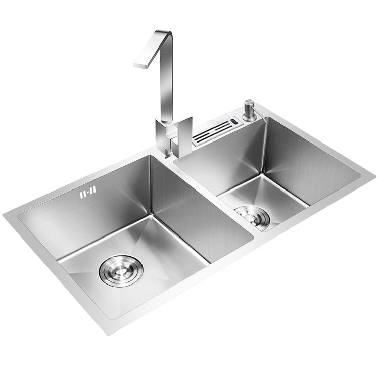 Double Bowl Kitchen Sink Stainless Steel Workstation Sink with Drain Assembly Clearhalo 'Home Improvement' 'home_improvement' 'home_improvement_kitchen_sinks' 'Kitchen Remodel & Kitchen Fixtures' 'Kitchen Sinks & Faucet Components' 'Kitchen Sinks' 'kitchen_sinks' 7063304