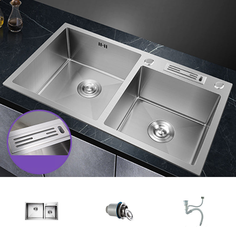 Double Bowl Kitchen Sink Stainless Steel Workstation Sink with Drain Assembly 31"L x 18"W x 8"H Sink Only None Clearhalo 'Home Improvement' 'home_improvement' 'home_improvement_kitchen_sinks' 'Kitchen Remodel & Kitchen Fixtures' 'Kitchen Sinks & Faucet Components' 'Kitchen Sinks' 'kitchen_sinks' 7063311