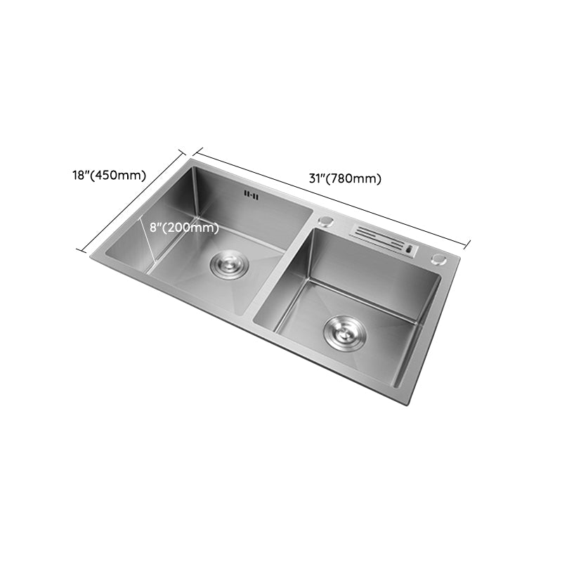 Double Bowl Kitchen Sink Stainless Steel Workstation Sink with Drain Assembly Clearhalo 'Home Improvement' 'home_improvement' 'home_improvement_kitchen_sinks' 'Kitchen Remodel & Kitchen Fixtures' 'Kitchen Sinks & Faucet Components' 'Kitchen Sinks' 'kitchen_sinks' 7063319