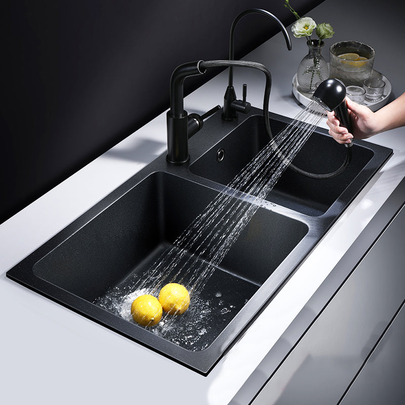 Modern Quartz Kitchen Double Basin Overflow Hole Sink Kitchen Sink in Black Clearhalo 'Home Improvement' 'home_improvement' 'home_improvement_kitchen_sinks' 'Kitchen Remodel & Kitchen Fixtures' 'Kitchen Sinks & Faucet Components' 'Kitchen Sinks' 'kitchen_sinks' 7063320