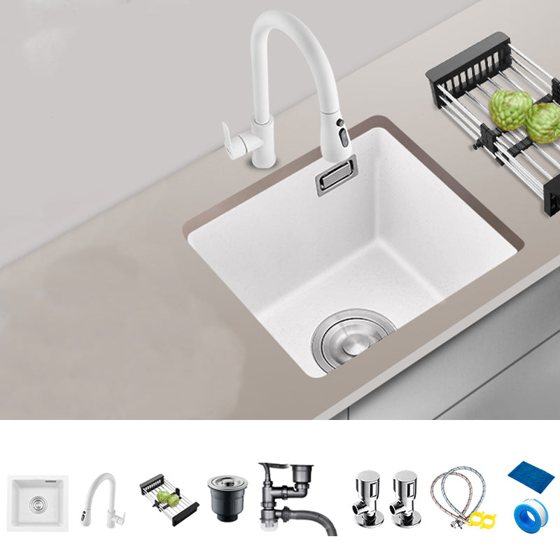 Quartz Kitchen Sink Single Bowl Kitchen Sink with with Drain Strainer Kit Sink with Faucet Pull Out Faucet Clearhalo 'Home Improvement' 'home_improvement' 'home_improvement_kitchen_sinks' 'Kitchen Remodel & Kitchen Fixtures' 'Kitchen Sinks & Faucet Components' 'Kitchen Sinks' 'kitchen_sinks' 7063346