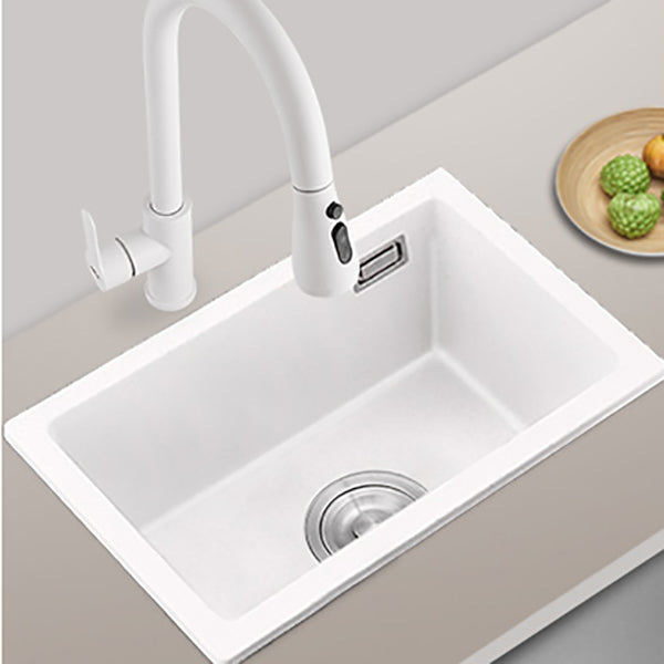 Quartz Kitchen Sink Single Bowl Kitchen Sink with with Drain Strainer Kit Clearhalo 'Home Improvement' 'home_improvement' 'home_improvement_kitchen_sinks' 'Kitchen Remodel & Kitchen Fixtures' 'Kitchen Sinks & Faucet Components' 'Kitchen Sinks' 'kitchen_sinks' 7063349