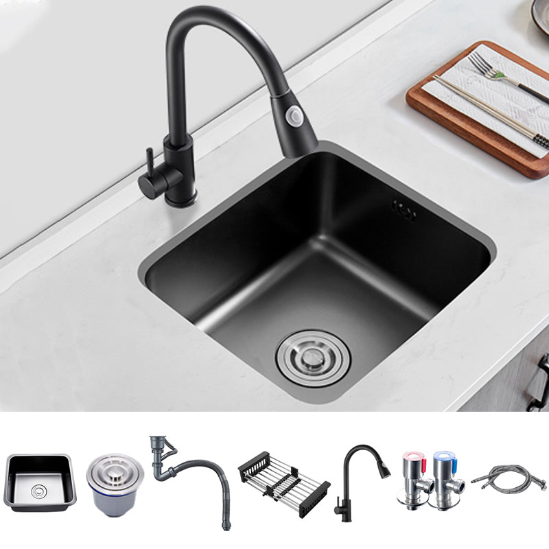 Square Stainless Steel Sink in black with Strainer Drop-In Kitchen Sink Sink with Faucet Pull Out Faucet Clearhalo 'Home Improvement' 'home_improvement' 'home_improvement_kitchen_sinks' 'Kitchen Remodel & Kitchen Fixtures' 'Kitchen Sinks & Faucet Components' 'Kitchen Sinks' 'kitchen_sinks' 7063394