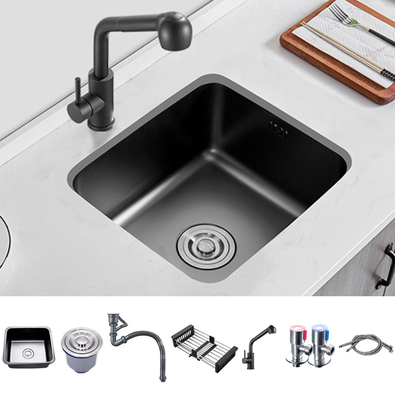 Square Stainless Steel Sink in black with Strainer Drop-In Kitchen Sink Sink with Faucet Straight Pull-Out Faucet Clearhalo 'Home Improvement' 'home_improvement' 'home_improvement_kitchen_sinks' 'Kitchen Remodel & Kitchen Fixtures' 'Kitchen Sinks & Faucet Components' 'Kitchen Sinks' 'kitchen_sinks' 7063395