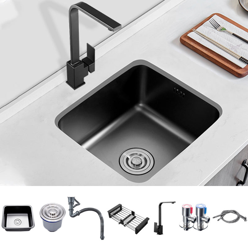 Square Stainless Steel Sink in black with Strainer Drop-In Kitchen Sink Sink with Faucet Seven Character Faucet Clearhalo 'Home Improvement' 'home_improvement' 'home_improvement_kitchen_sinks' 'Kitchen Remodel & Kitchen Fixtures' 'Kitchen Sinks & Faucet Components' 'Kitchen Sinks' 'kitchen_sinks' 7063399
