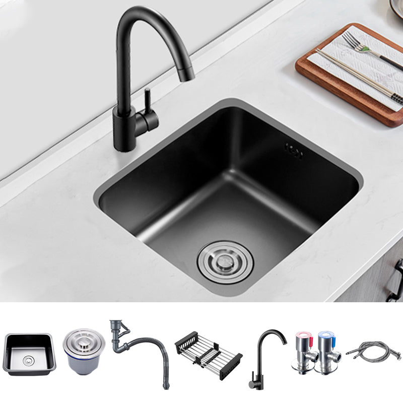 Square Stainless Steel Sink in black with Strainer Drop-In Kitchen Sink Sink with Faucet Stainless Steel Elbow Faucet Clearhalo 'Home Improvement' 'home_improvement' 'home_improvement_kitchen_sinks' 'Kitchen Remodel & Kitchen Fixtures' 'Kitchen Sinks & Faucet Components' 'Kitchen Sinks' 'kitchen_sinks' 7063401
