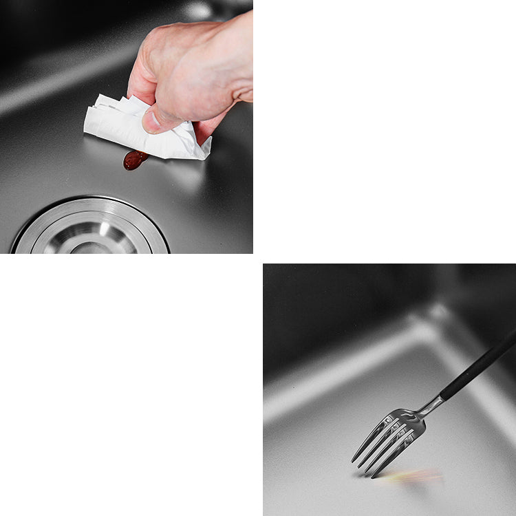 Contemporary Stainless Steel Sink in black with Strainer Drop-In Kitchen Sink Clearhalo 'Home Improvement' 'home_improvement' 'home_improvement_kitchen_sinks' 'Kitchen Remodel & Kitchen Fixtures' 'Kitchen Sinks & Faucet Components' 'Kitchen Sinks' 'kitchen_sinks' 7063416