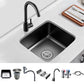 Contemporary Stainless Steel Sink in black with Strainer Drop-In Kitchen Sink Sink with Faucet Stainless Steel Elbow Faucet Clearhalo 'Home Improvement' 'home_improvement' 'home_improvement_kitchen_sinks' 'Kitchen Remodel & Kitchen Fixtures' 'Kitchen Sinks & Faucet Components' 'Kitchen Sinks' 'kitchen_sinks' 7063419