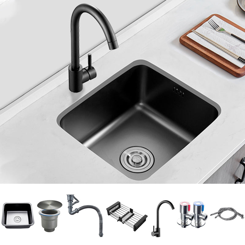 Contemporary Stainless Steel Sink in black with Strainer Drop-In Kitchen Sink Sink with Faucet Stainless Steel Elbow Faucet Clearhalo 'Home Improvement' 'home_improvement' 'home_improvement_kitchen_sinks' 'Kitchen Remodel & Kitchen Fixtures' 'Kitchen Sinks & Faucet Components' 'Kitchen Sinks' 'kitchen_sinks' 7063419
