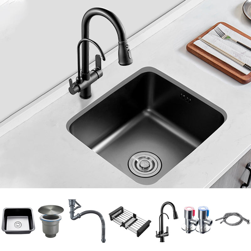 Contemporary Stainless Steel Sink in black with Strainer Drop-In Kitchen Sink Sink with Faucet 3-in-1 Purifying Faucet Clearhalo 'Home Improvement' 'home_improvement' 'home_improvement_kitchen_sinks' 'Kitchen Remodel & Kitchen Fixtures' 'Kitchen Sinks & Faucet Components' 'Kitchen Sinks' 'kitchen_sinks' 7063421
