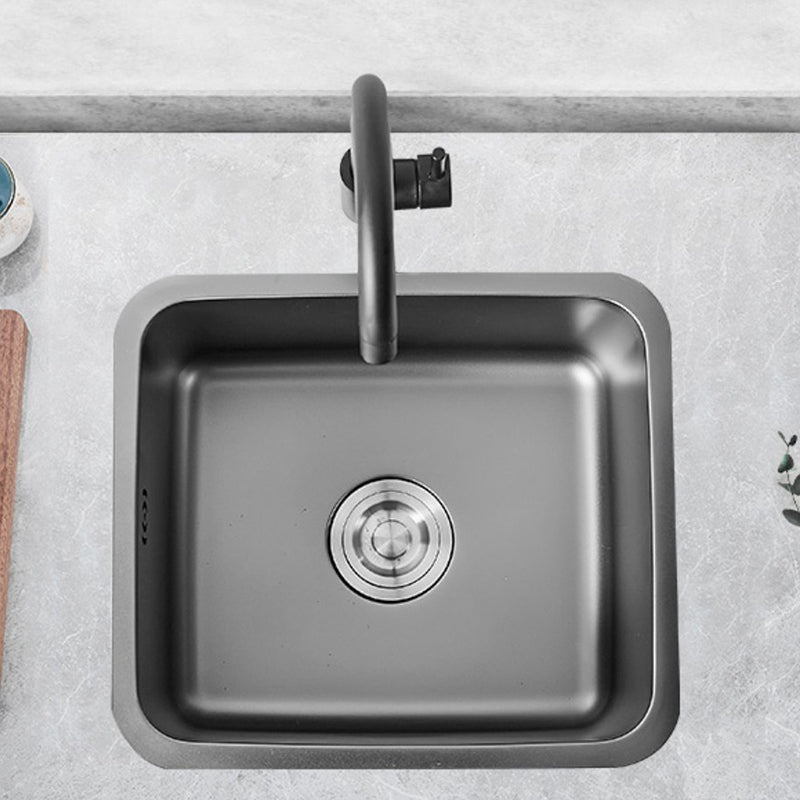 Contemporary Stainless Steel Sink in black with Strainer Drop-In Kitchen Sink Clearhalo 'Home Improvement' 'home_improvement' 'home_improvement_kitchen_sinks' 'Kitchen Remodel & Kitchen Fixtures' 'Kitchen Sinks & Faucet Components' 'Kitchen Sinks' 'kitchen_sinks' 7063423