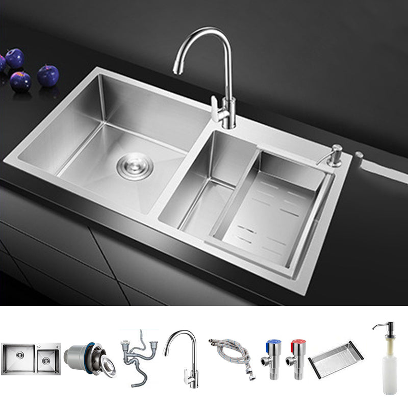 Stainless Steel Workstation Sink Dual Mount Modern Kitchen Bar Sink Sink with Faucet Round Faucet Clearhalo 'Home Improvement' 'home_improvement' 'home_improvement_kitchen_sinks' 'Kitchen Remodel & Kitchen Fixtures' 'Kitchen Sinks & Faucet Components' 'Kitchen Sinks' 'kitchen_sinks' 7063460