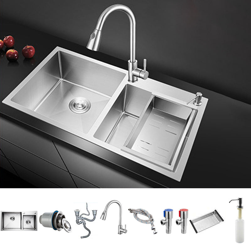 Stainless Steel Workstation Sink Dual Mount Modern Kitchen Bar Sink Sink with Faucet Pull Out Faucet Clearhalo 'Home Improvement' 'home_improvement' 'home_improvement_kitchen_sinks' 'Kitchen Remodel & Kitchen Fixtures' 'Kitchen Sinks & Faucet Components' 'Kitchen Sinks' 'kitchen_sinks' 7063461
