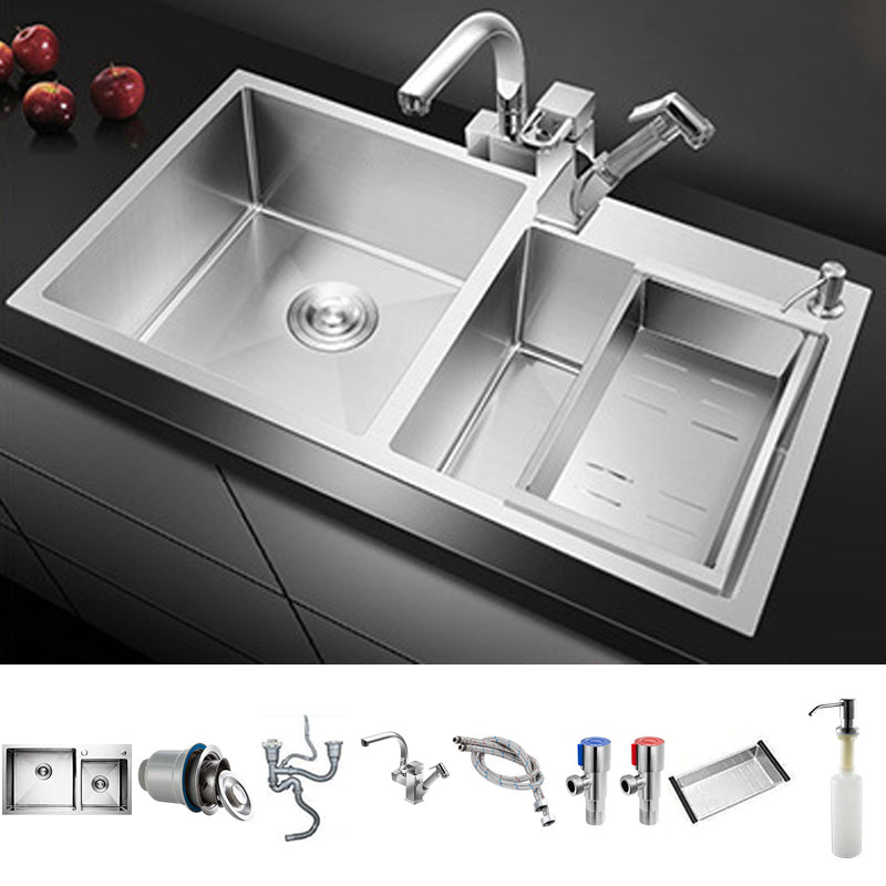 Stainless Steel Workstation Sink Dual Mount Modern Kitchen Bar Sink Sink with Faucet Robot Faucet Clearhalo 'Home Improvement' 'home_improvement' 'home_improvement_kitchen_sinks' 'Kitchen Remodel & Kitchen Fixtures' 'Kitchen Sinks & Faucet Components' 'Kitchen Sinks' 'kitchen_sinks' 7063467