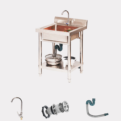 Classic Kitchen Sink Faucets Stainless Steel Kitchen Sink with Drain Assembly Sink with Faucet Single-Layer Shelf Clearhalo 'Home Improvement' 'home_improvement' 'home_improvement_kitchen_sinks' 'Kitchen Remodel & Kitchen Fixtures' 'Kitchen Sinks & Faucet Components' 'Kitchen Sinks' 'kitchen_sinks' 7063483