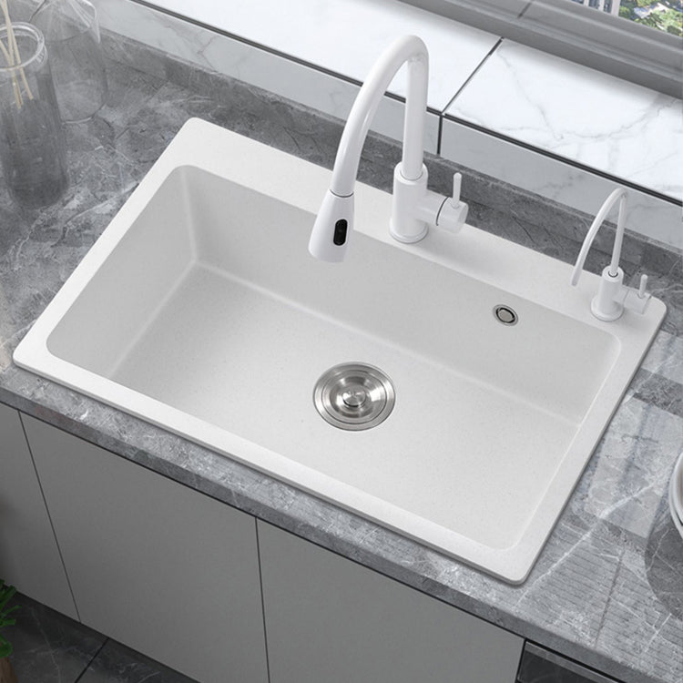 Quartz Kitchen Sink Rectangular Shape Single Bowl Kitchen Sink with Drain Strainer Kit 24"L x 18"W x 9"H Sink with Faucet Double Tap for Water Purification Clearhalo 'Home Improvement' 'home_improvement' 'home_improvement_kitchen_sinks' 'Kitchen Remodel & Kitchen Fixtures' 'Kitchen Sinks & Faucet Components' 'Kitchen Sinks' 'kitchen_sinks' 7063493