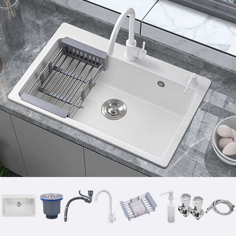Quartz Kitchen Sink Rectangular Shape Single Bowl Kitchen Sink with Drain Strainer Kit Sink with Faucet Round Faucet Clearhalo 'Home Improvement' 'home_improvement' 'home_improvement_kitchen_sinks' 'Kitchen Remodel & Kitchen Fixtures' 'Kitchen Sinks & Faucet Components' 'Kitchen Sinks' 'kitchen_sinks' 7063494