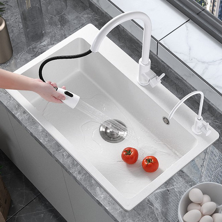 Quartz Kitchen Sink Rectangular Shape Single Bowl Kitchen Sink with Drain Strainer Kit Clearhalo 'Home Improvement' 'home_improvement' 'home_improvement_kitchen_sinks' 'Kitchen Remodel & Kitchen Fixtures' 'Kitchen Sinks & Faucet Components' 'Kitchen Sinks' 'kitchen_sinks' 7063498
