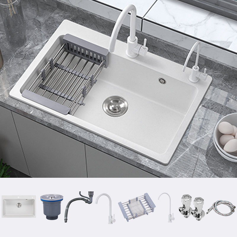 Quartz Kitchen Sink Rectangular Shape Single Bowl Kitchen Sink with Drain Strainer Kit Sink with Faucet Round Double Tap for Water Purification Clearhalo 'Home Improvement' 'home_improvement' 'home_improvement_kitchen_sinks' 'Kitchen Remodel & Kitchen Fixtures' 'Kitchen Sinks & Faucet Components' 'Kitchen Sinks' 'kitchen_sinks' 7063499