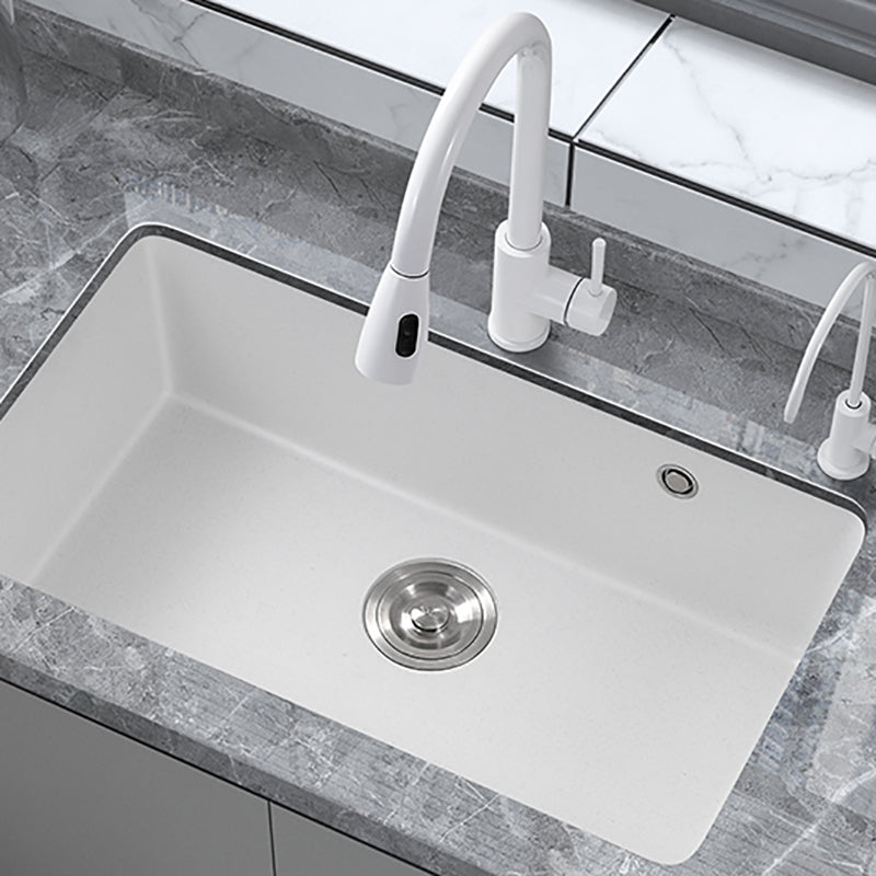 Quartz Kitchen Sink Rectangular Shape Single Bowl Kitchen Sink with Drain Strainer Kit Clearhalo 'Home Improvement' 'home_improvement' 'home_improvement_kitchen_sinks' 'Kitchen Remodel & Kitchen Fixtures' 'Kitchen Sinks & Faucet Components' 'Kitchen Sinks' 'kitchen_sinks' 7063503