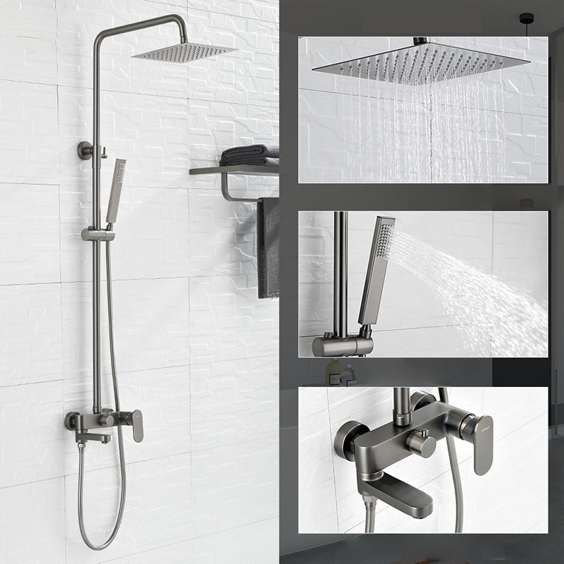 Square Shower System Wall Mount Shower Arm Grey Shower System with Shower Hose Stainless Steel 304 Straight Clearhalo 'Bathroom Remodel & Bathroom Fixtures' 'Home Improvement' 'home_improvement' 'home_improvement_shower_faucets' 'Shower Faucets & Systems' 'shower_faucets' 'Showers & Bathtubs Plumbing' 'Showers & Bathtubs' 7063514