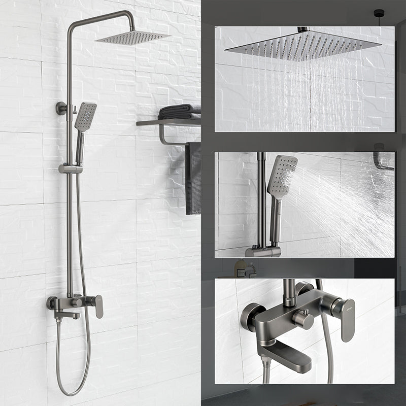 Square Shower System Wall Mount Shower Arm Grey Shower System with Shower Hose Stainless Steel 304 Square Rectangle Clearhalo 'Bathroom Remodel & Bathroom Fixtures' 'Home Improvement' 'home_improvement' 'home_improvement_shower_faucets' 'Shower Faucets & Systems' 'shower_faucets' 'Showers & Bathtubs Plumbing' 'Showers & Bathtubs' 7063515
